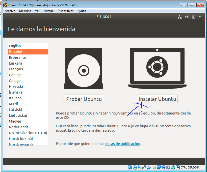 Ubuntu 18.04 seleccionar idioma