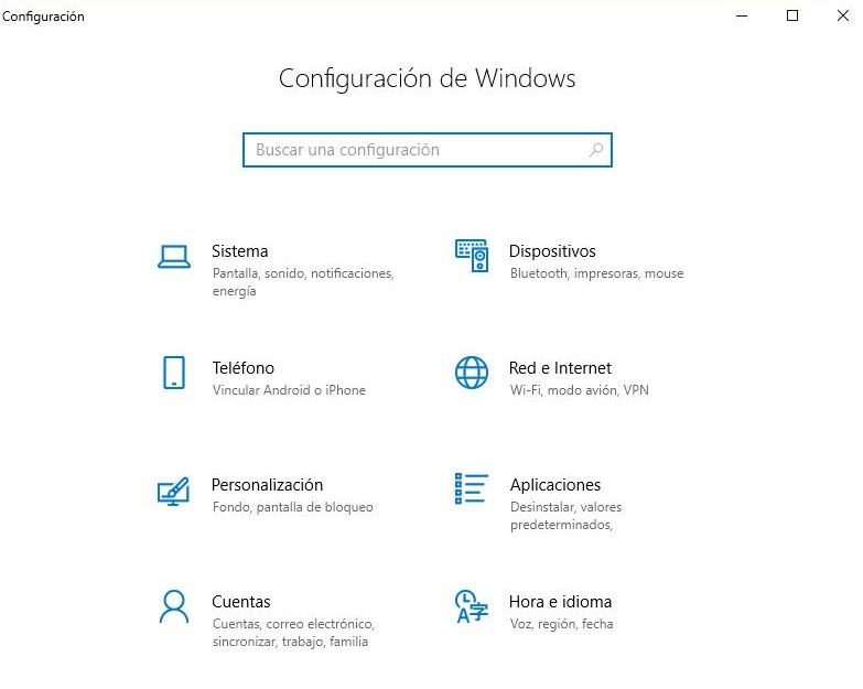 configuración windows 10