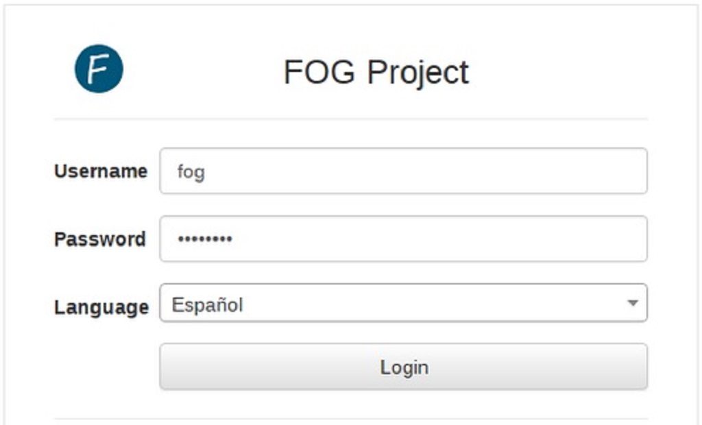 Fog Project: Interfaz web - Ventana de Acceso