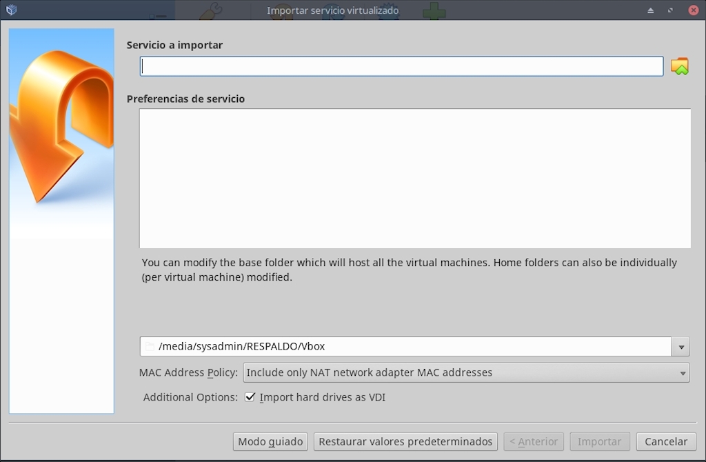 Virtualbox 6.0: Configuración - Archivo - Importar/Exportar