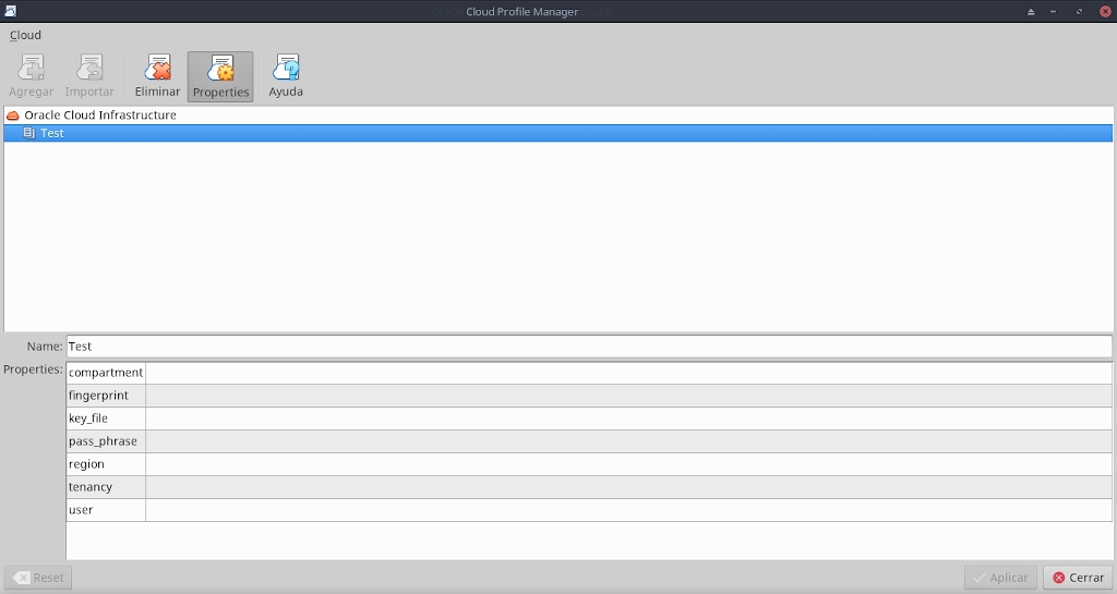 Virtualbox 6.0: Configuración - Archivo - Administrador de Perfiles de Nube