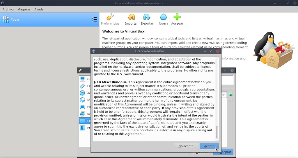 Virtualbox 6.0: Instalación Extemnsion Pack - Paso final común