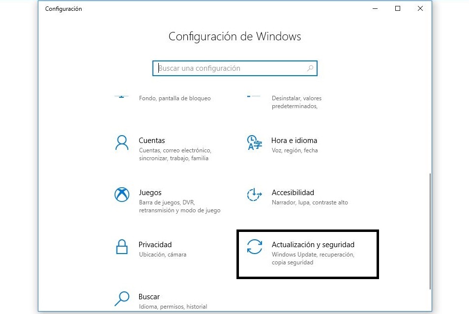 actualizacion y seguridad windows 10