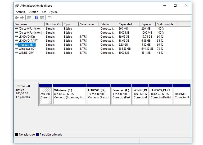 interfaz grafica administracion de discos windows 10