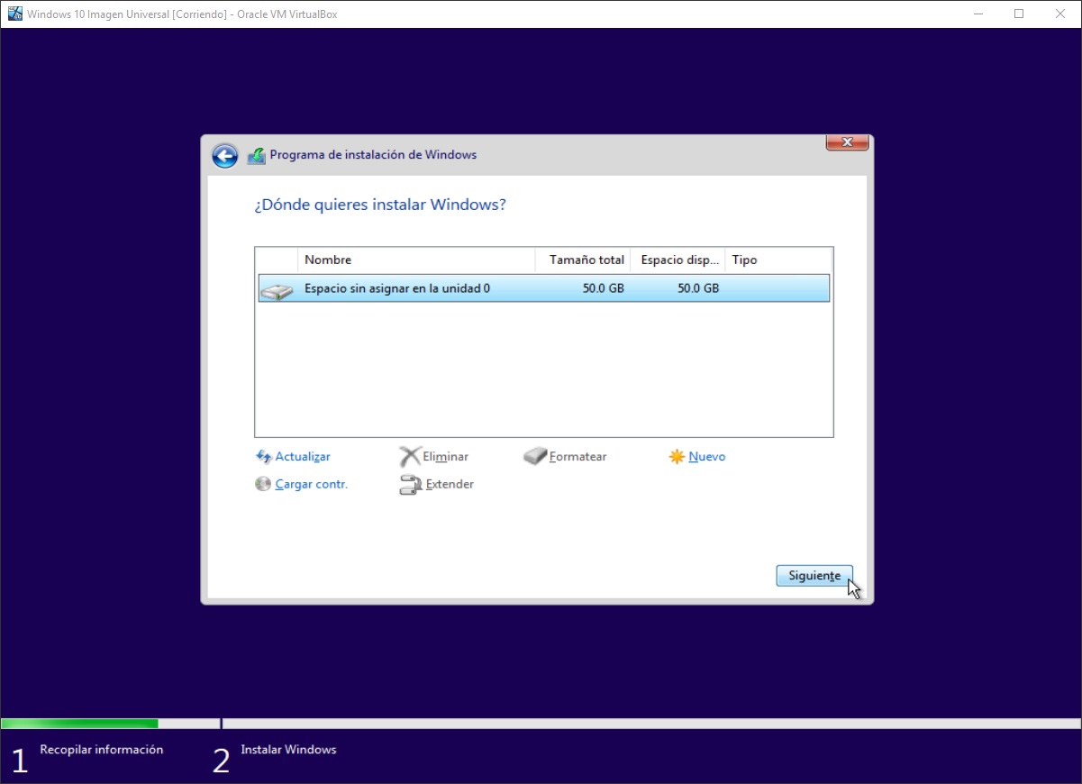 Windows 10: Instalación paso 2